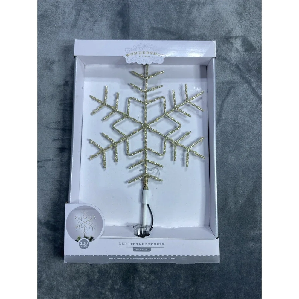 Wondershop Christmas LED Tree Topper‎ Glitter Snowflake Gold White 100 Light NEW